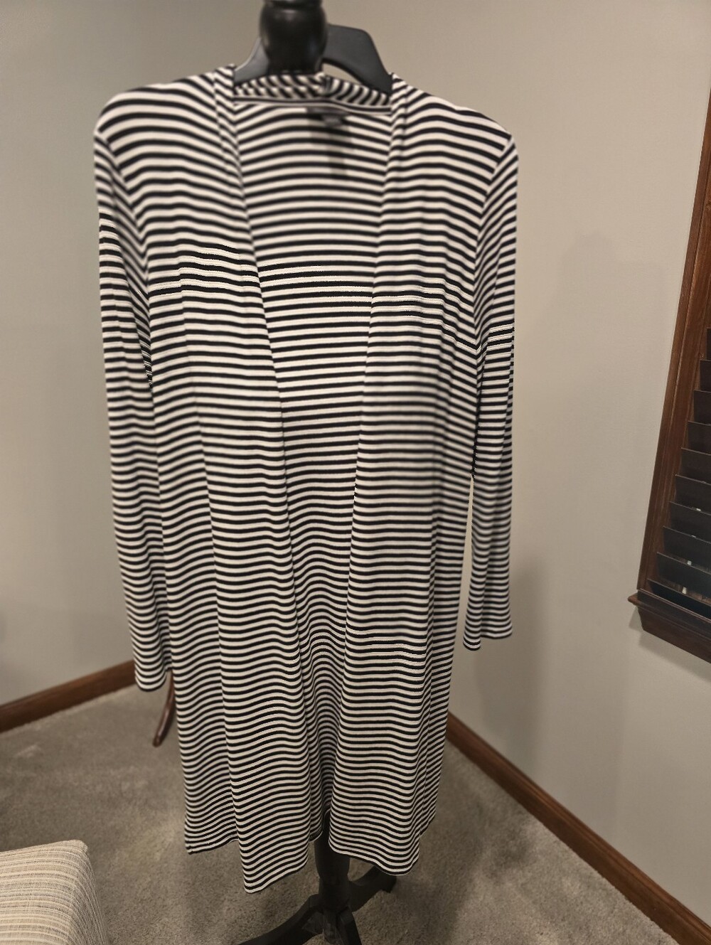 Black & White Striped Open Cardigan